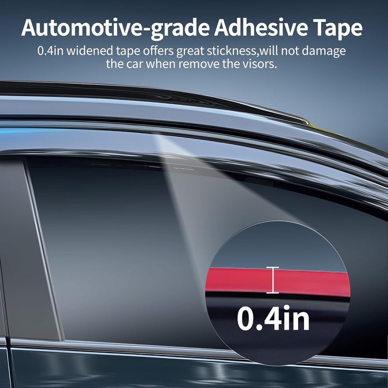 Vesul Tape-On Rain Guards for Nissan Pathfinder 2022-2026 Wind Deflectors Anti-Rain Window Visors with Tape 304 Stainless Steel Trim–Noise Reduction&All-Weather Protection Outside Channel - Image 4